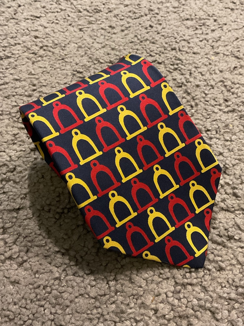 NEW Gucci Vintage Horse Bit Stirrup Links Silk Navy Red Gold Neck Tie Y2K